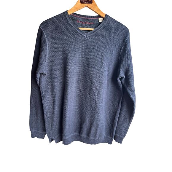 Tommy Bahama Men's Navy Waffle 100% Cotton V-Neck Textured Sweater Size Medium - Picture 1 of 8